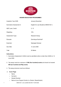 Boston City Campus SA2: English for Law Students Essay Brief