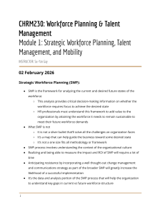 CHRM230 Module 1: Strategic Workforce Planning & Talent Management