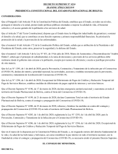 Decreto Supremo 4214: Extensi&oacute;n de cuarentena total por COVID-19 en Bolivia