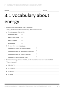 Cambridge Lower Secondary Science 7 Unit 3: Energy Vocabulary