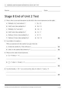 Stage 8 End of Unit 2 Test