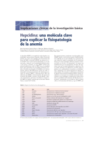 Hepcidina: mol&eacute;cula clave en la fisiopatolog&iacute;a de la anemia