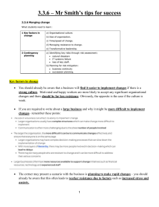 Mr Smith's Tips for Success: Managing Change