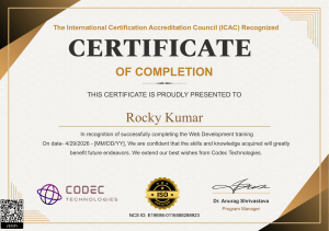 Web Development Training Completion Certificate