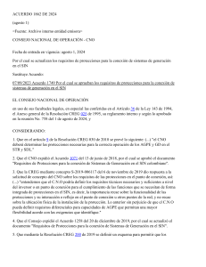 Acuerdo 1862/2024: Requisitos de Protecciones para Generaci&oacute;n en el SIN