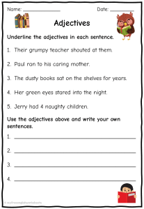 Adjectives Worksheet: Underline and Write Sentences