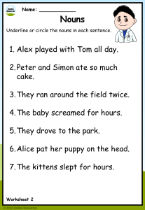 Nouns Worksheet: Identify Nouns in Sentences