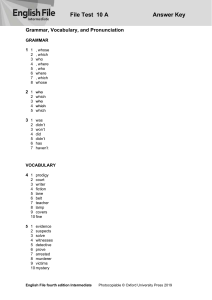 English File Intermediate Test 10A Answer Key