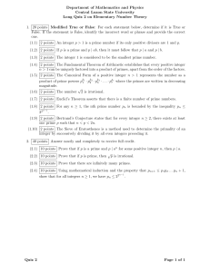 Long Quiz 2: Elementary Number Theory