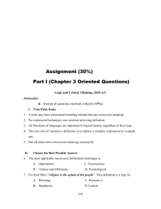 Logic and Critical Thinking Assignment Chapter 3 Questions