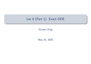 Lecture 6 (Part 1): Exact Ordinary Differential Equations