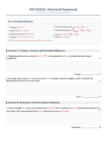 IGCSE Physics Electrical Numericals Revision Paper