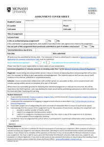Monash University Assignment Cover Sheet