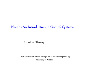 Introduction to Control Systems: University of Windsor Notes