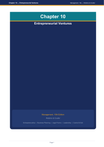 Chapter 10: Entrepreneurial Ventures (Management 15e)