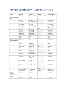 Vocabulaire fran&ccedil;ais - Le&ccedil;ons 3, 4 & 5 : Lieux, Routine, Famille
