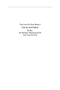 The Law of One: Book I - Ra Material