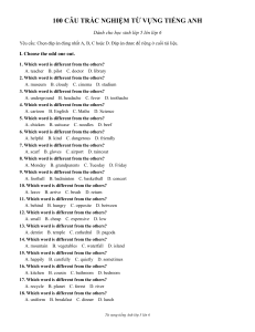 100 English Vocabulary MCQs for Grade 5-6