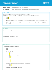 Comparing Decimals Lesson Plan