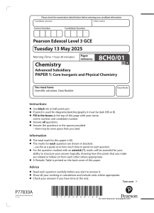 Pearson Edexcel GCE Chemistry Paper 1: Core Inorganic & Physical Chemistry