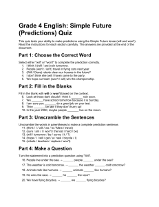 Grade 4 English Quiz: Simple Future Tense Predictions