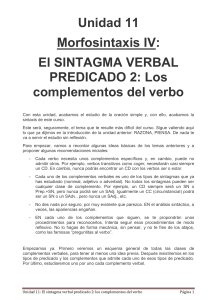 Unit 11: The Verbal Syntagma and Verb Complements