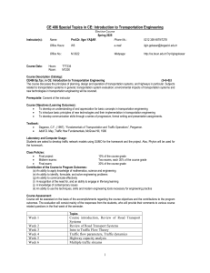 CE 486: Introduction to Transportation Engineering Syllabus