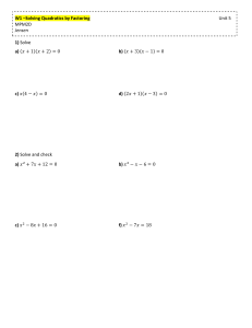 Solving Quadratics by Factoring Worksheet
