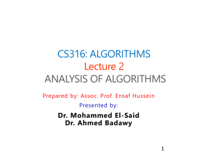 CS316 Algorithms Lecture 2: Analysis of Algorithms