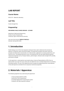 Tensile Strength Test Lab Report