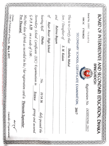 Bangladesh SSC Certificate 2017 - Shaleha Mukul Science Group