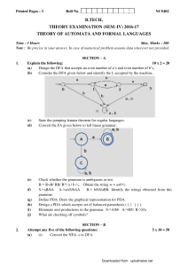 B.Tech. Theory of Automata Exam 2016-17