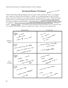 Decisional Balance Worksheet for Substance Abuse