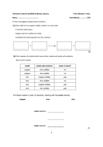 Chemistry Tutorial Test: Displacement Reactions & Reactivity
