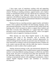 ESL and International Education Personal Statement