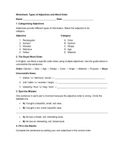 Types of Adjectives & Word Order Worksheet