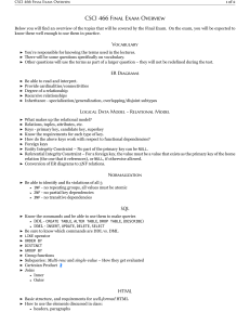 CSCI 466 Final Exam Overview - Study Guide