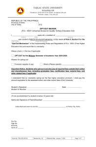 Tarlac State University Opt-Out Waiver Form (R.A. 10931)