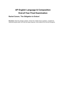 AP English Final Exam: Carson 'The Obligation to Endure'