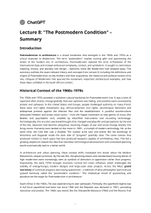 Lecture 8 Summary: The Postmodern Condition in Architecture