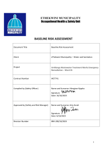 Baseline Risk Assessment for Umhlanga Wastewater Treatment Works