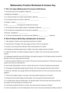 Mathematics Practice Worksheet & Answer Key