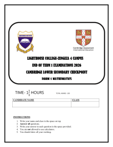 Form 1 Math Exam 2026 Cambridge Lower Secondary