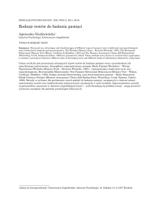 Rodzaje test&oacute;w do badania pamięci &ndash; Przegląd Psychologiczny 1999