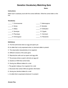 Genetics Vocabulary Matching Quiz
