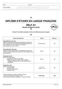 Feuille d'examen DELF A1 Scolaire et Junior