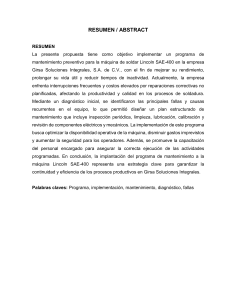 Programa de Mantenimiento Preventivo para M&aacute;quina de Soldar Lincoln SAE-400