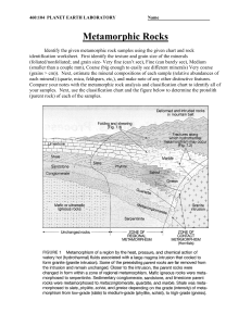 Metamorphic Rocks Laboratory Worksheet