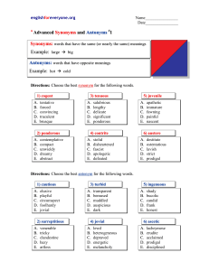 Advanced Synonyms and Antonyms Worksheet #1