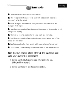 Sample OREO Paragraph Writing Worksheet